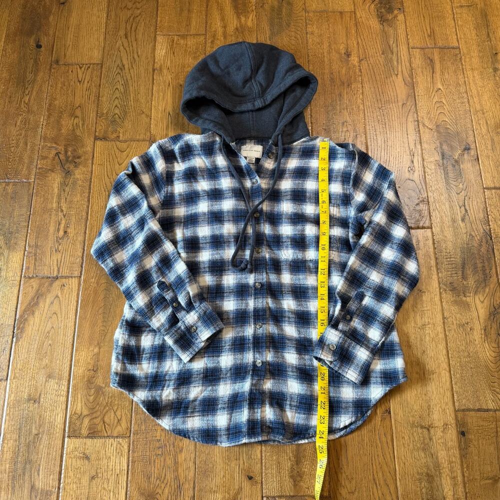 Lot of 2 American Eagle Plaid Oversized Flannel Hoodie Button Up Shirt Sz XS/S - Picture 3 of 9